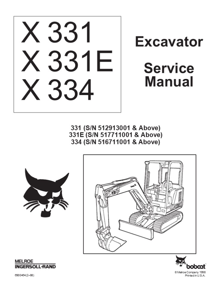 BOBCAT 331E COMPACT EXCAVATOR Service Repair Manual Instant Download ( SN 517711001 & Above)