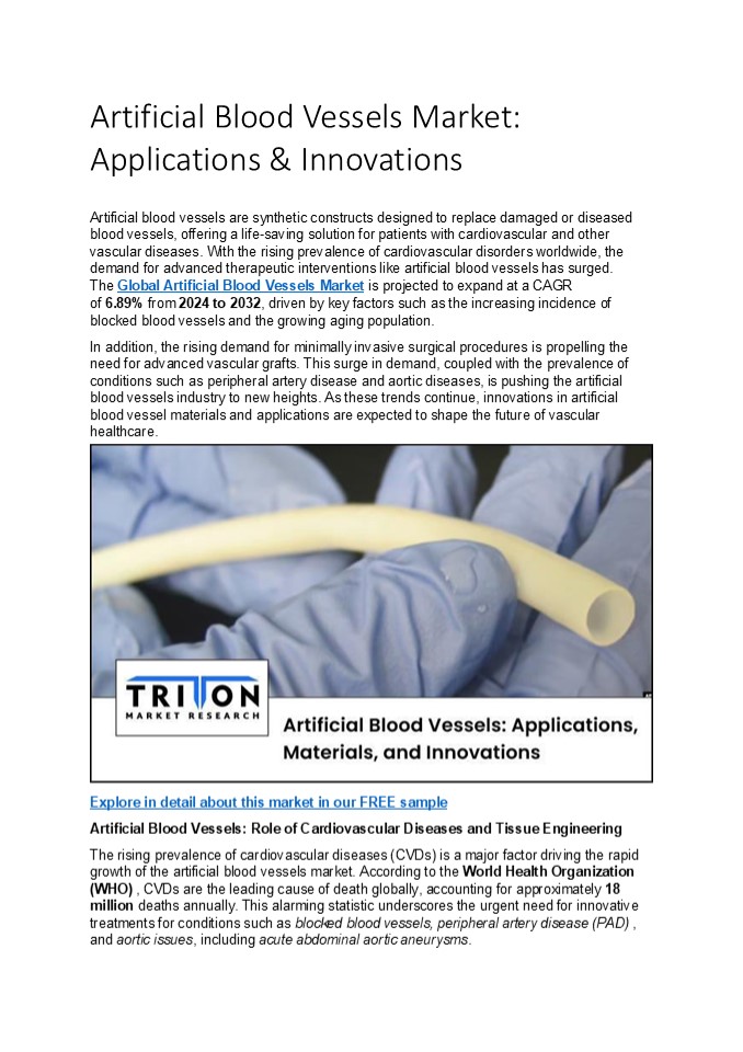Artificial Blood Vessels Market: Applications & Innovations