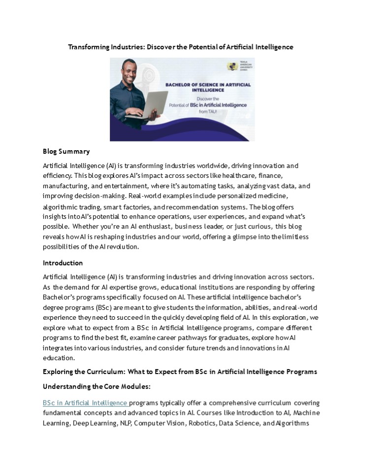 Transforming Industries: Discover the Potential of Artificial Intelligence