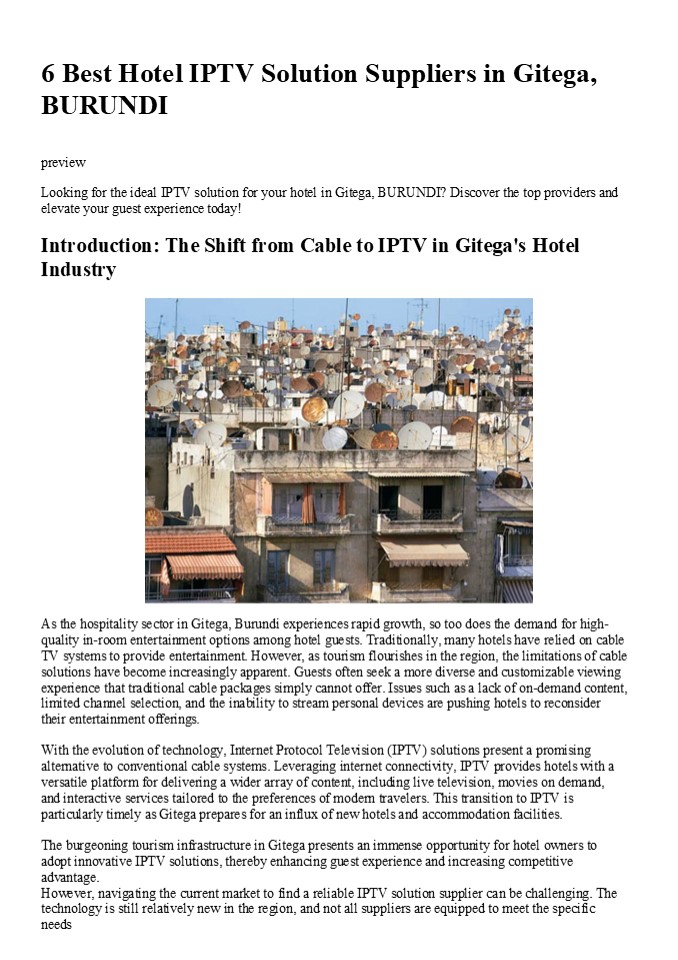 6 Best Hotel IPTV Solution Suppliers in Gitega, BURUNDI