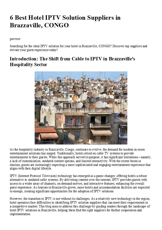 6 Best Hotel IPTV Solution Suppliers in Moroni, COMOROS