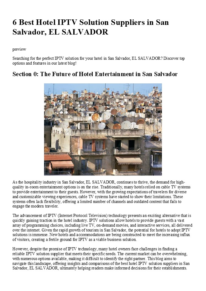 6 Best Hotel IPTV Solution Suppliers in San Salvador, EL SALVADOR