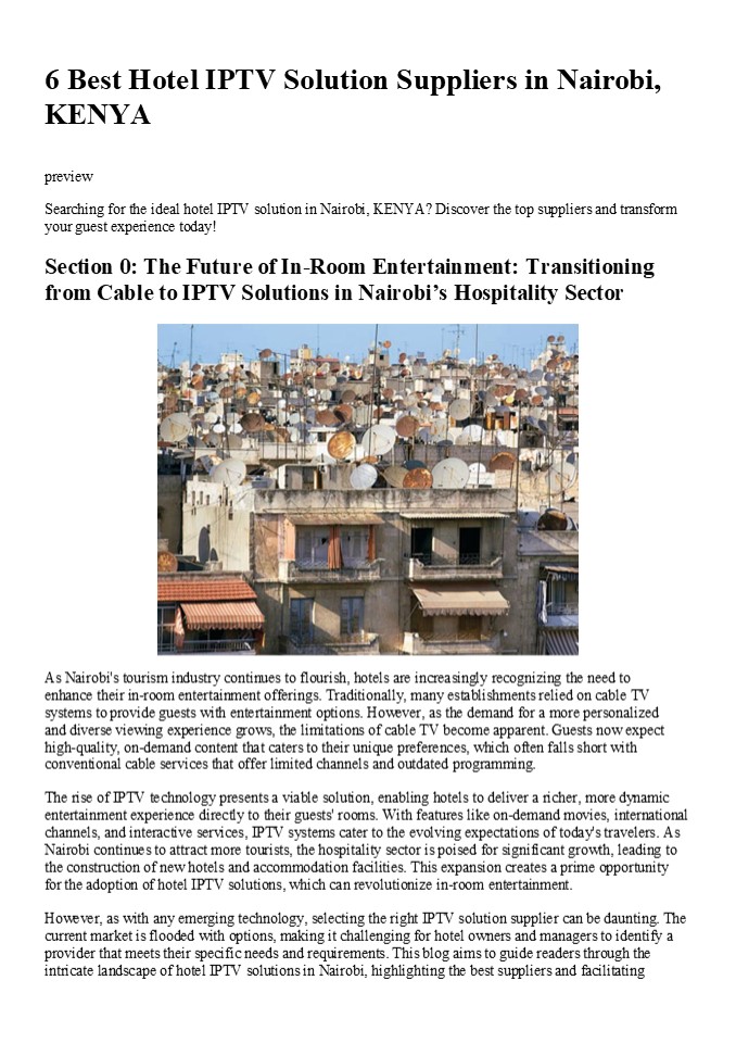 6 Best Hotel IPTV Solution Suppliers in Nairobi, KENYA