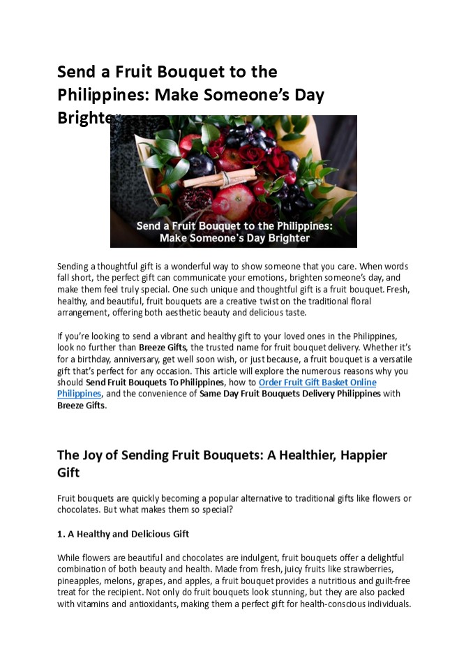 Send a Fruit Bouquet to the Philippines: Make Someone’s Day Brighter