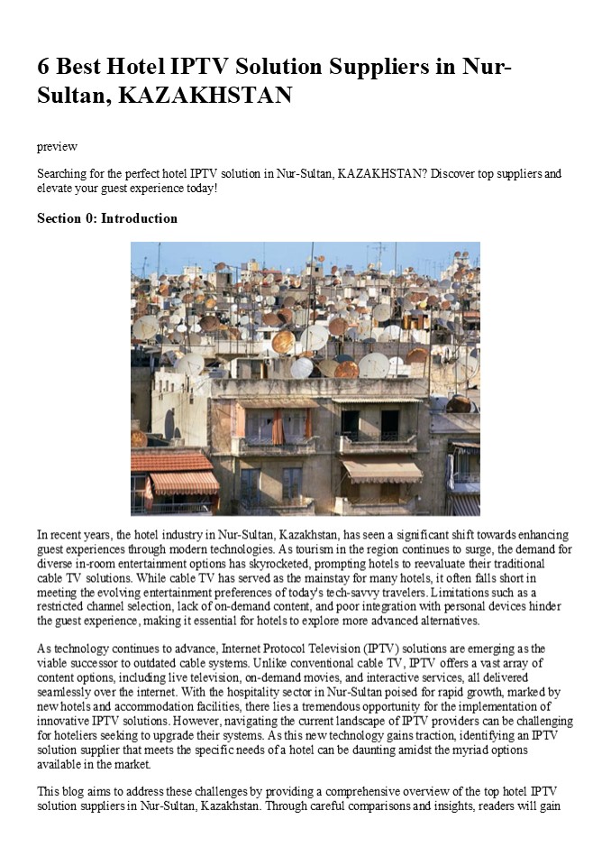 6 Best Hotel IPTV Solution Suppliers in Nur-Sultan, KAZAKHSTAN