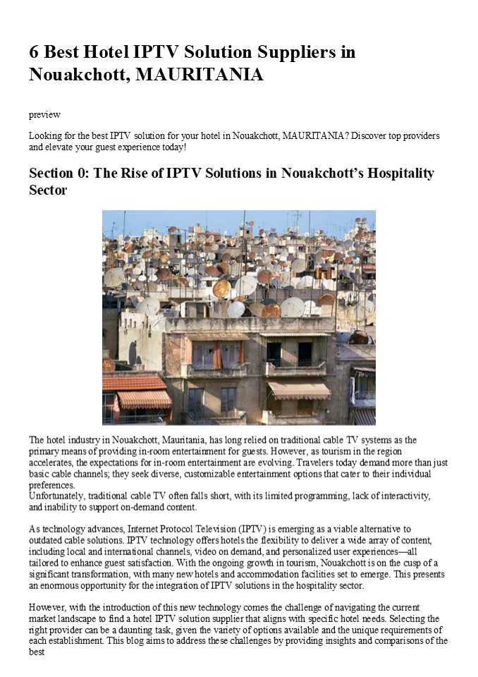 6 Best Hotel IPTV Solution Suppliers in Nouakchott, MAURITANIA