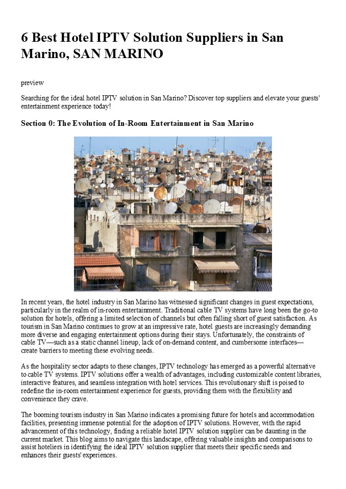 6 Best Hotel IPTV Solution Suppliers in San Marino, SAN MARINO