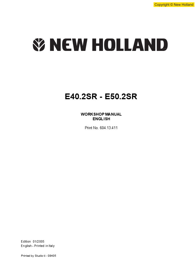 New Holland E50.2SR Hydraulic Excavator Service Repair Manual Instant Download