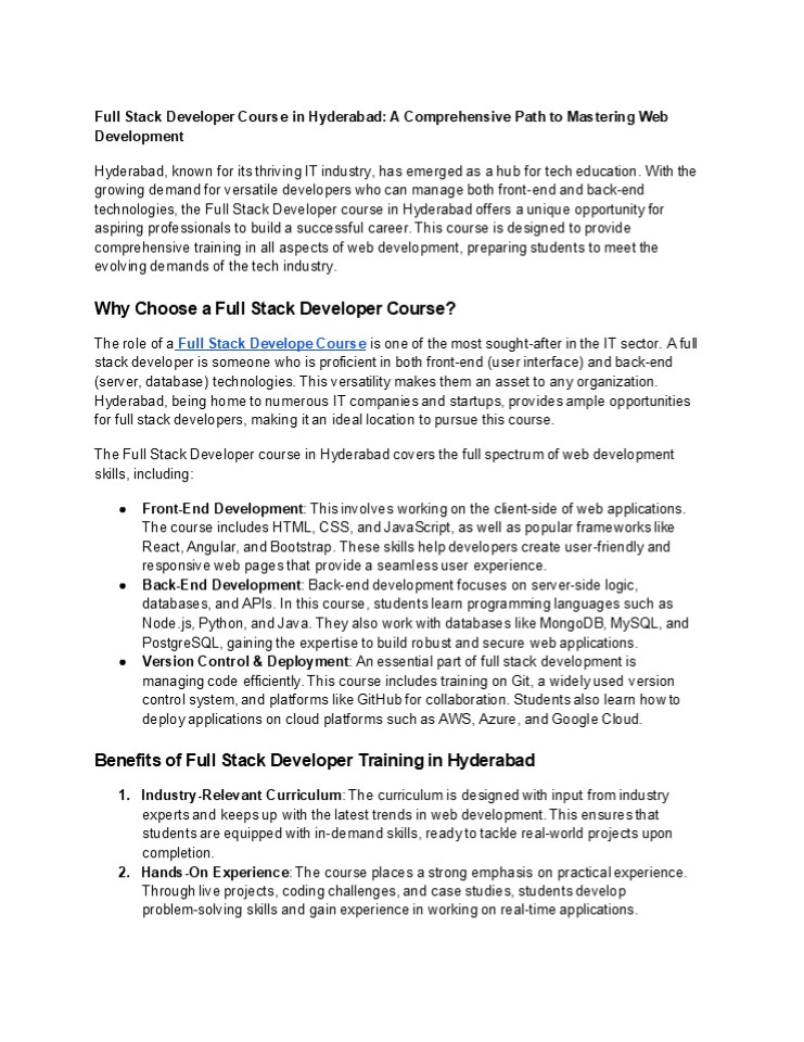 Full Stack Development Course in Hyderabad