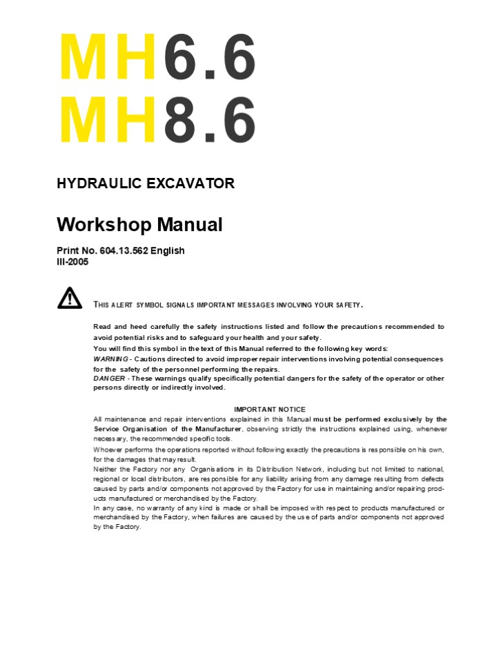 NEW HOLLAND MH8.6 WHEEL EXCAVATOR Service Repair Manual Instant Download