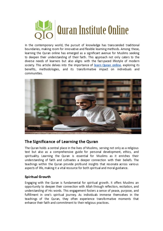 The Importance of Learning the Quran Online