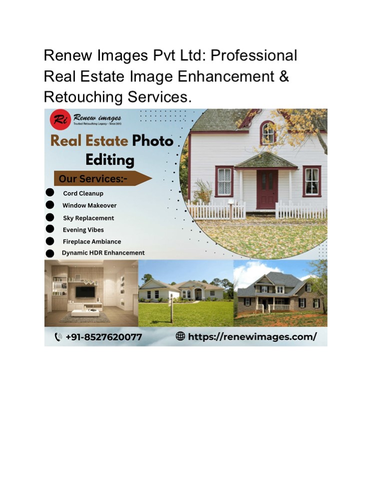 Renew Images Pvt Ltd: Professional Real Estate Image Enhancement & Retouching Services.