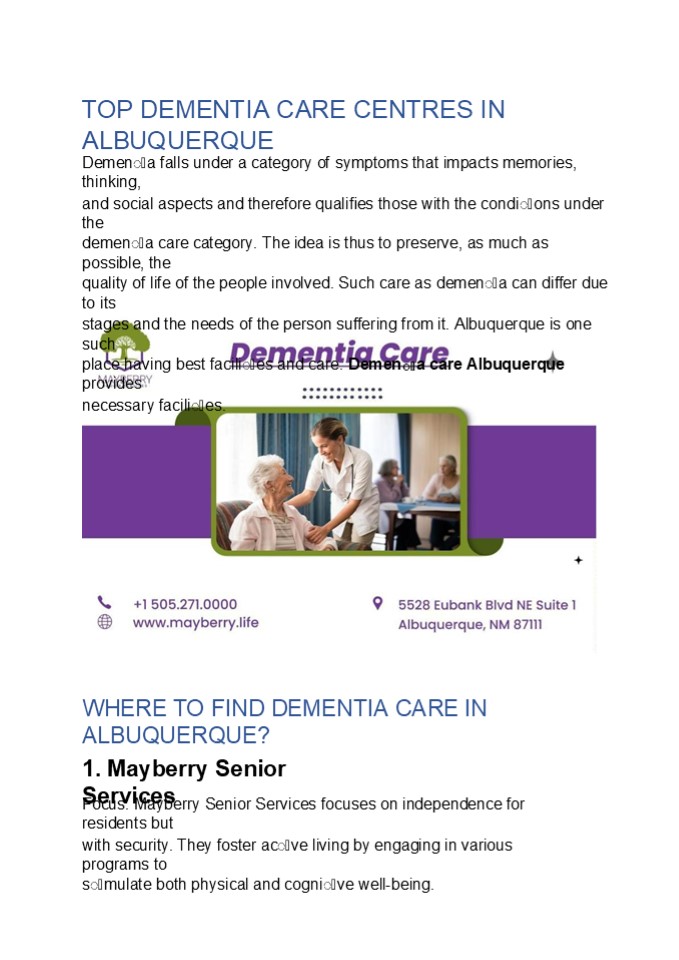 TOP DEMENTIA CARE CENTRES IN ALBUQUERQUE