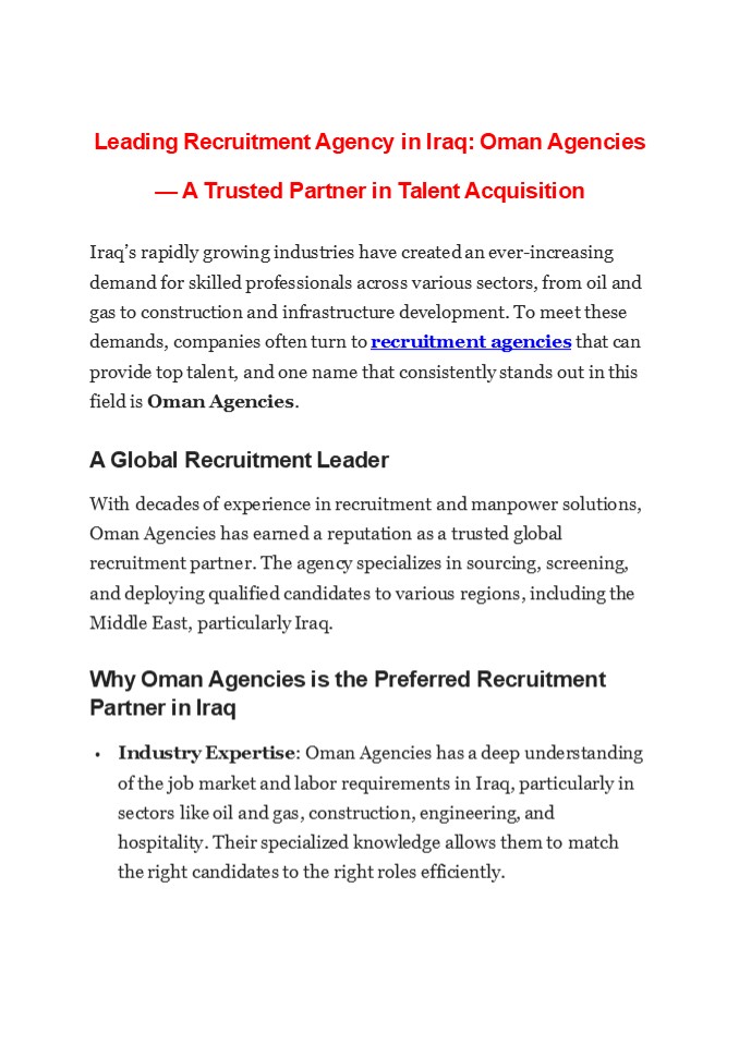 Leading Recruitment Agency in Iraq