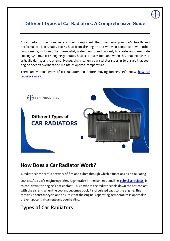 Engine Radiator Types Choosing the Right Radiator: Their Types and Functions presentation ...
