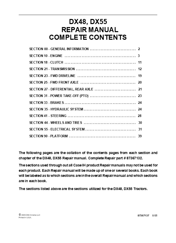 CASE IH DX48, DX55 Tractor Service Repair Manual Instant Download