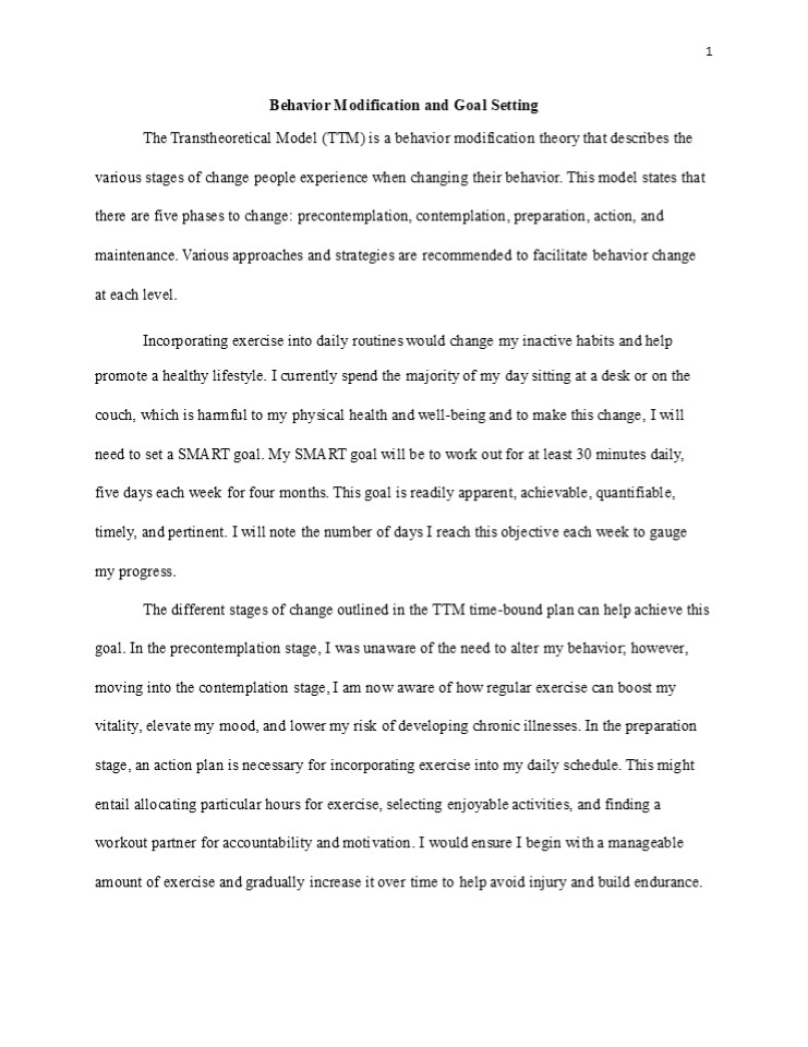 Behavior Modification and Goal Setting by IvyPanda