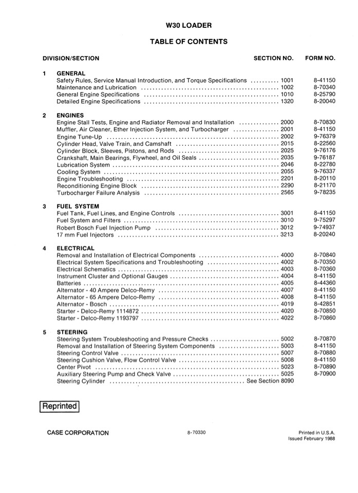CASE W30 Wheel Loader Service Repair Manual Instant Download