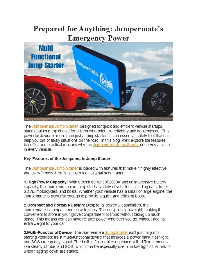 Prepared for Anything: Jumpermate's Emergency Power