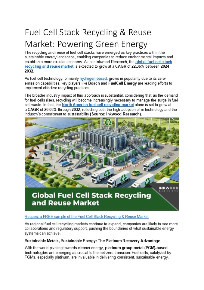 Fuel Cell Stack Recycling & Reuse Market: Powering Green Energy