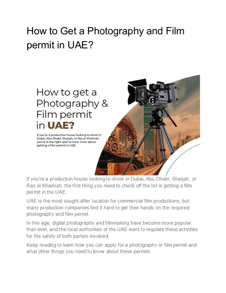 How to Get a Photography and Film permit in UAE?