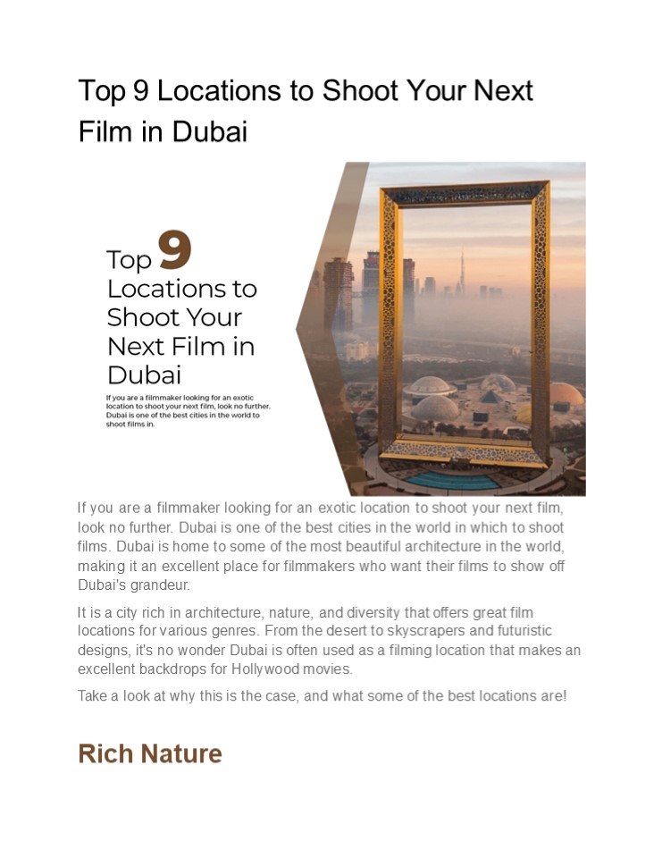 Locations to Shoot your next film in Dubai| UAE Film Permit