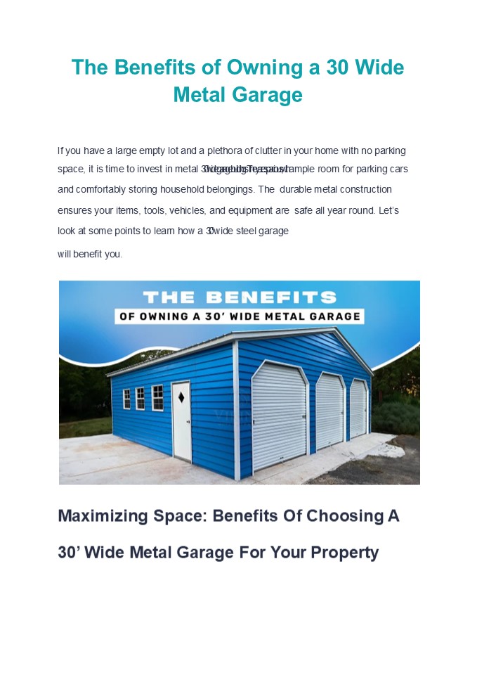 The Benefits of Owning a 30 Wide Metal Garage