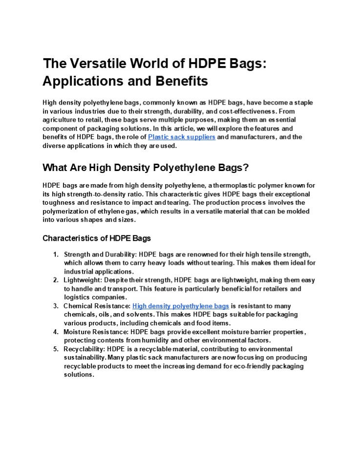 HDPE Bags: Applications and Benefits (1)