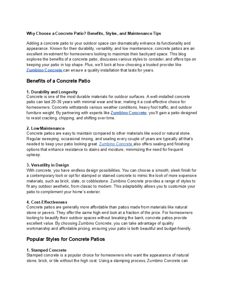 Why Choose a Concrete Patio? Benefits, Styles, and Maintenance Tips