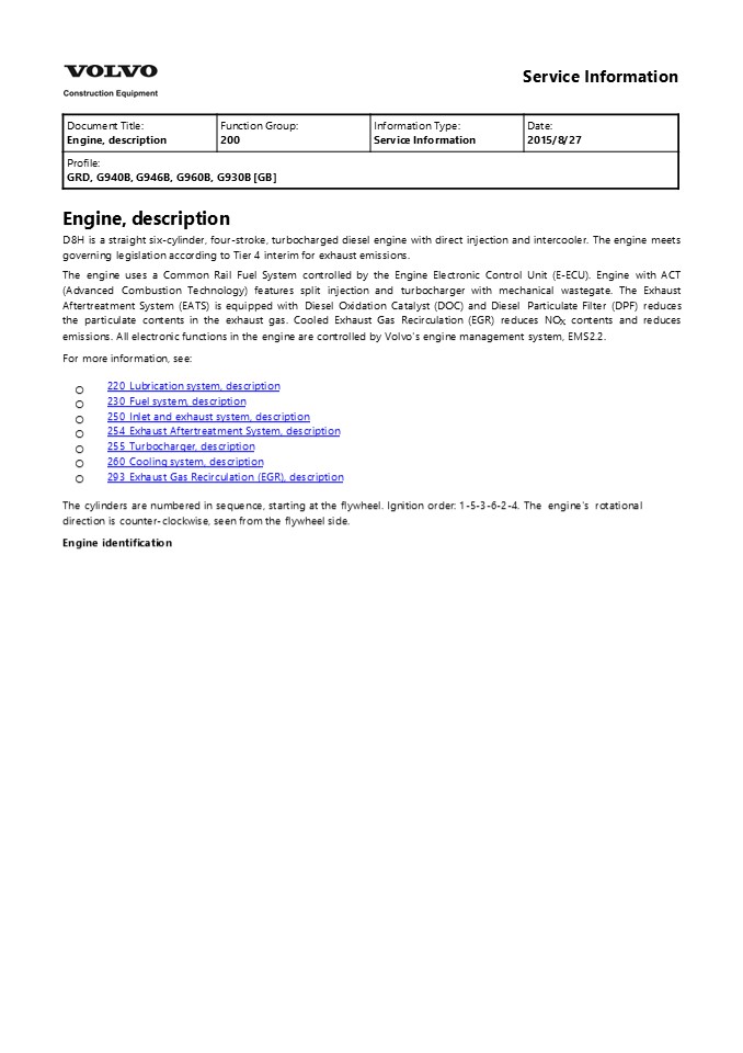 VOLVO G946B MOTOR GRADER Service Repair Manual Instant Download