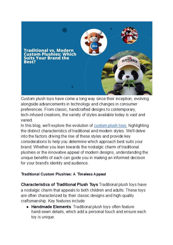 Traditional V Modern Custom Plushies: Which Suits Your Brand the Best?