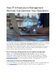 How IT Infrastructure Management Services Can Optimize Your Operations