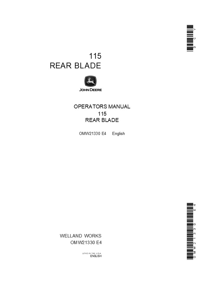 115 Rear Blade John Deere 115 Rear Blade Operator’s Manual Instant Download ...