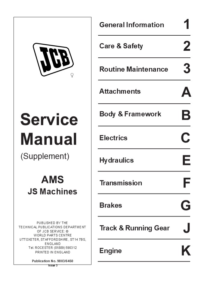 JCB AMS JS Machines Service Repair Manual Instant Download