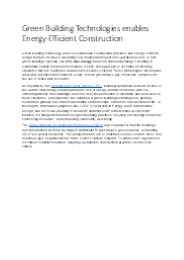 Green Building Technologies enables Energy-Efficient Construction