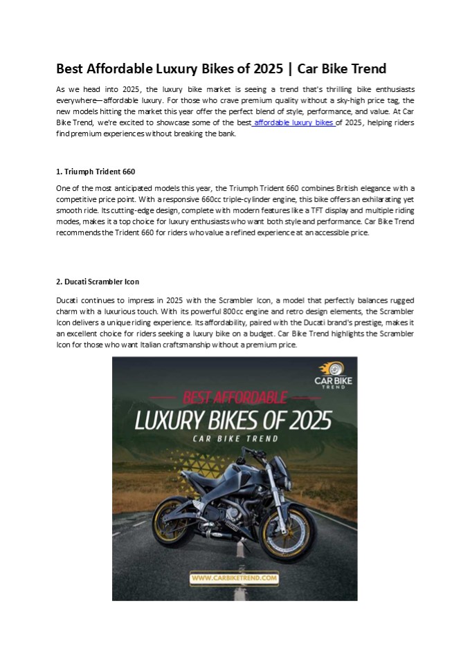 Best Affordable Luxury Bikes of 2025 | Car Bike Trend