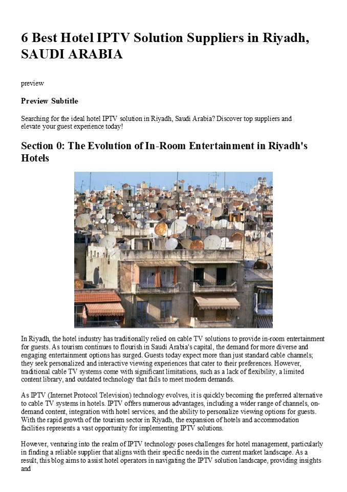 6 Best Hotel IPTV Solution Suppliers in Riyadh, SAUDI ARABIA