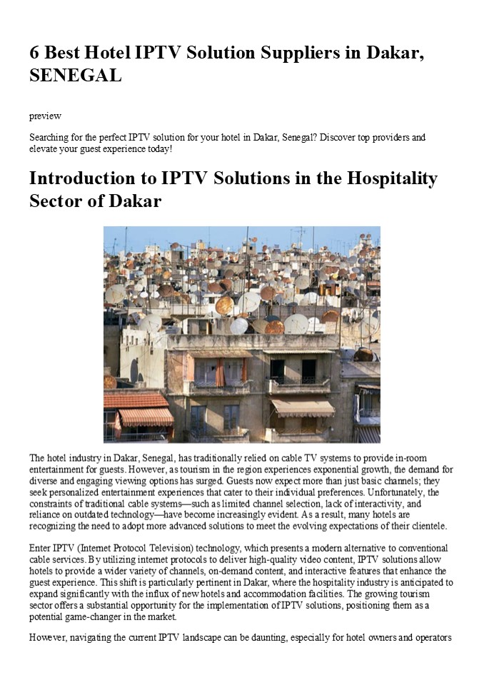 6 Best Hotel IPTV Solution Suppliers in Dakar, SENEGAL