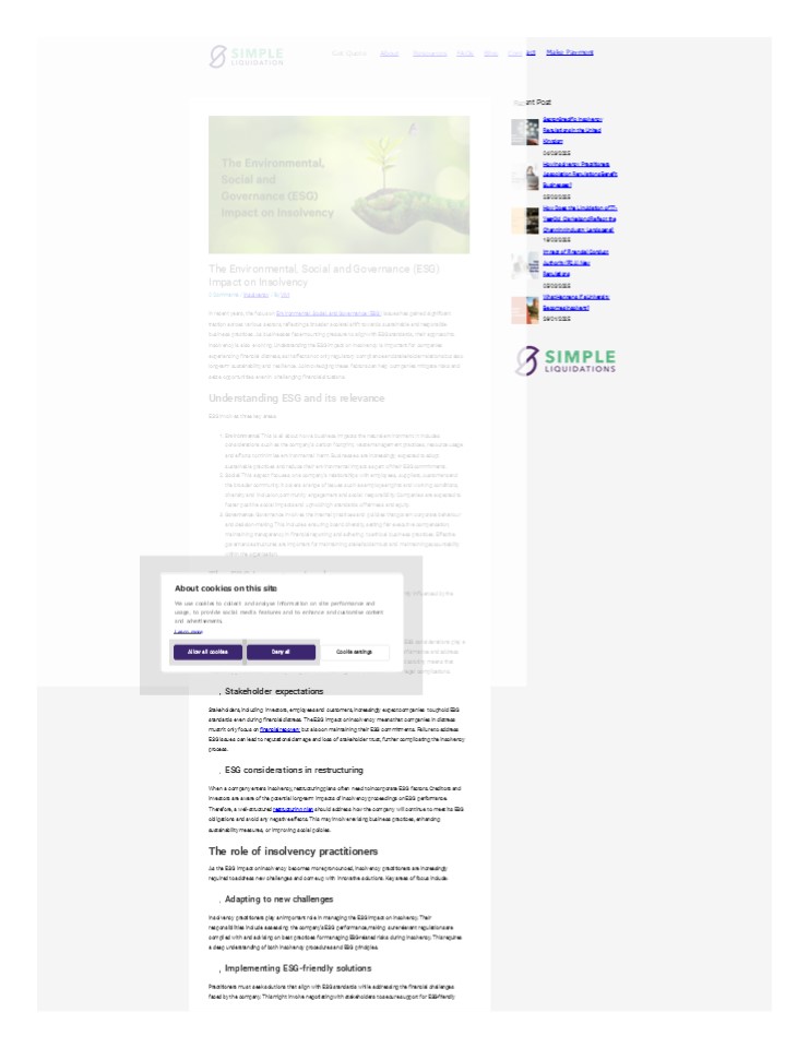 The Environmental, Social and Governance (ESG) Impact on Insolvency