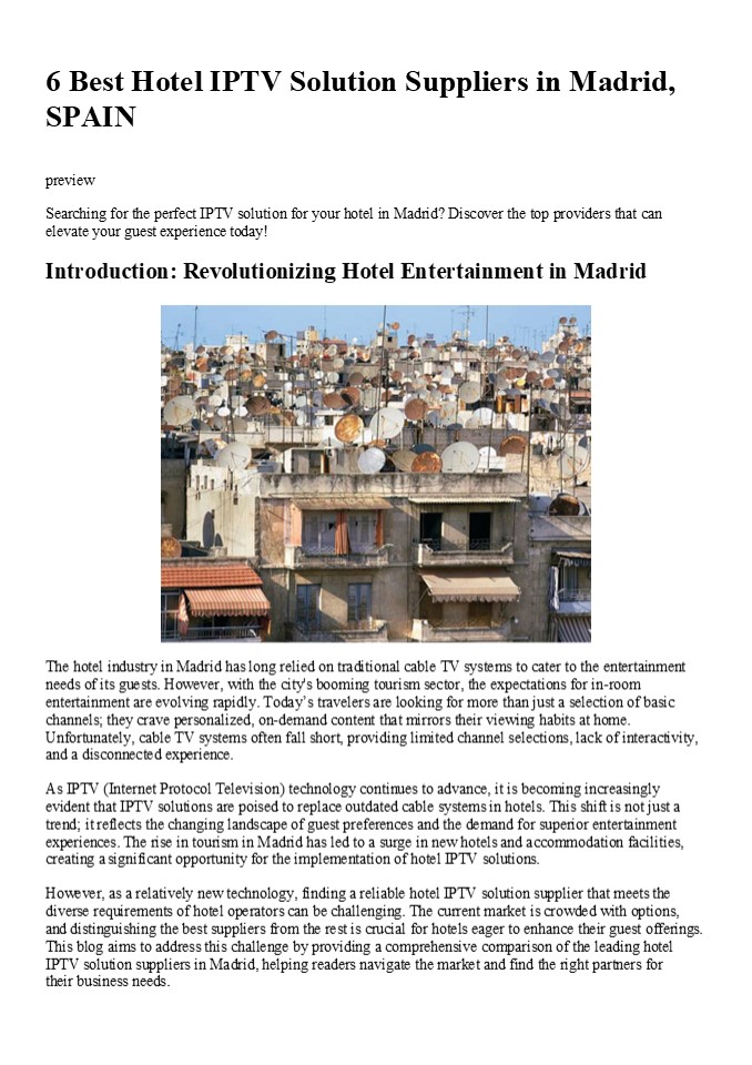 6 Best Hotel IPTV Solution Suppliers in Madrid, SPAIN