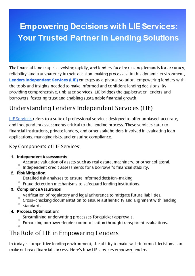 Empowering Decisions with LIE Services: Your Trusted Partner in Lending Solutions