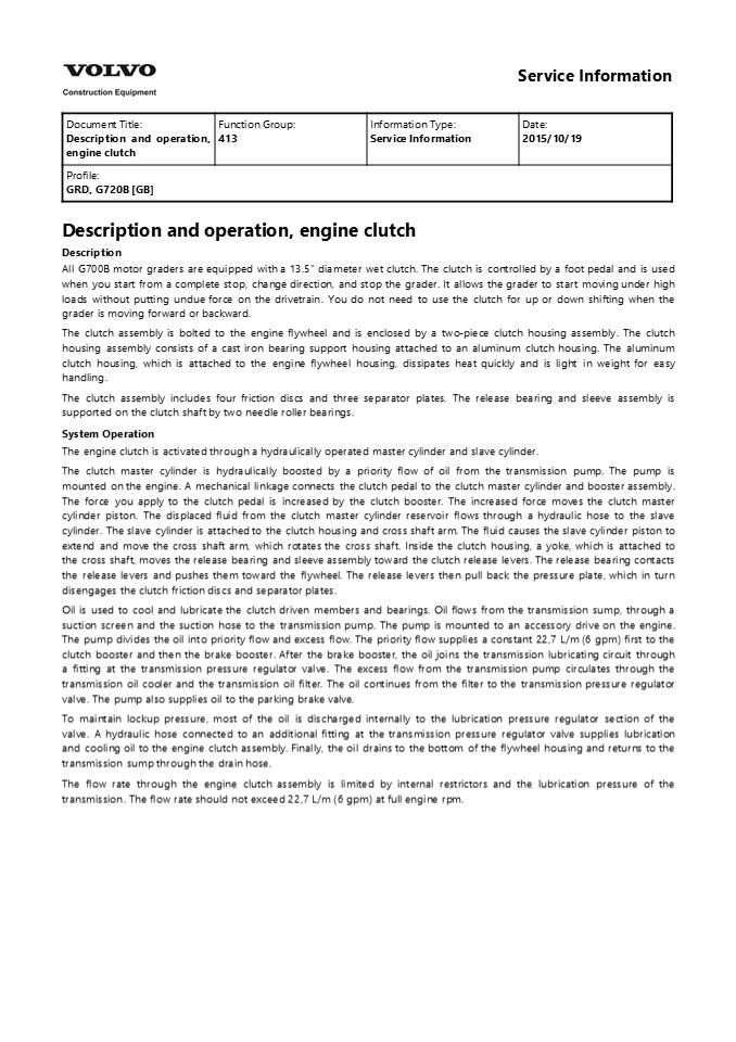 VOLVO G720B MOTOR GRADER Service Repair Manual Instant Download