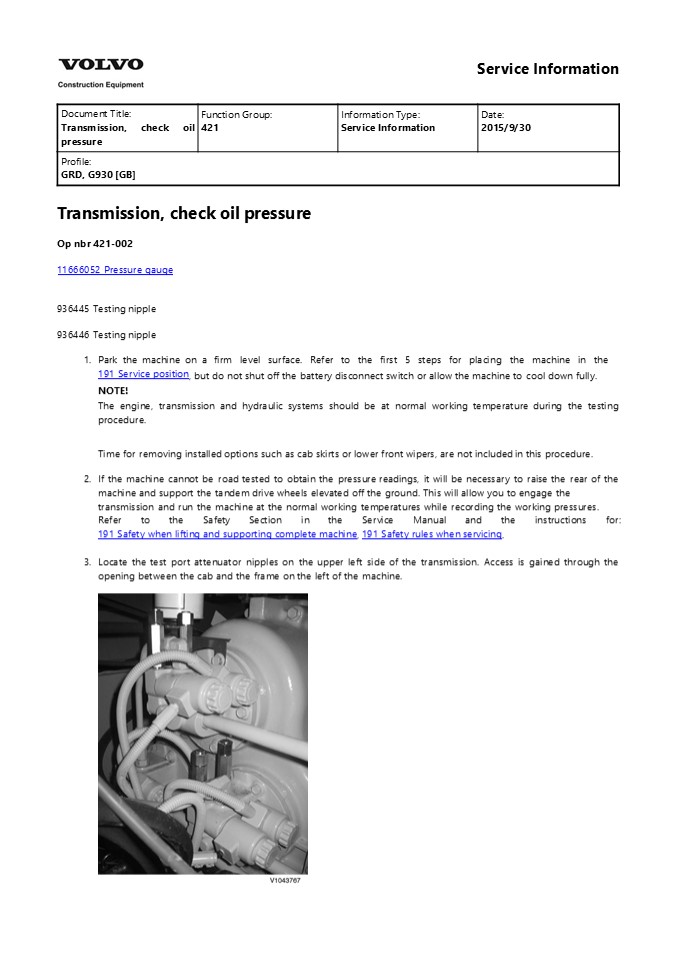 VOLVO G930 MOTOR GRADER Service Repair Manual Instant Download