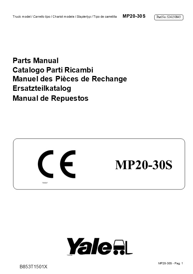 Yale (B853) MP20-30S Heavy Duty Pallet Truck Parts Catalogue Manual Instant Download