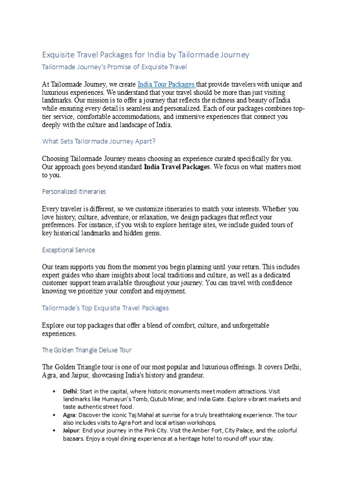 Exquisite Travel Packages for India by Tailormade Journey