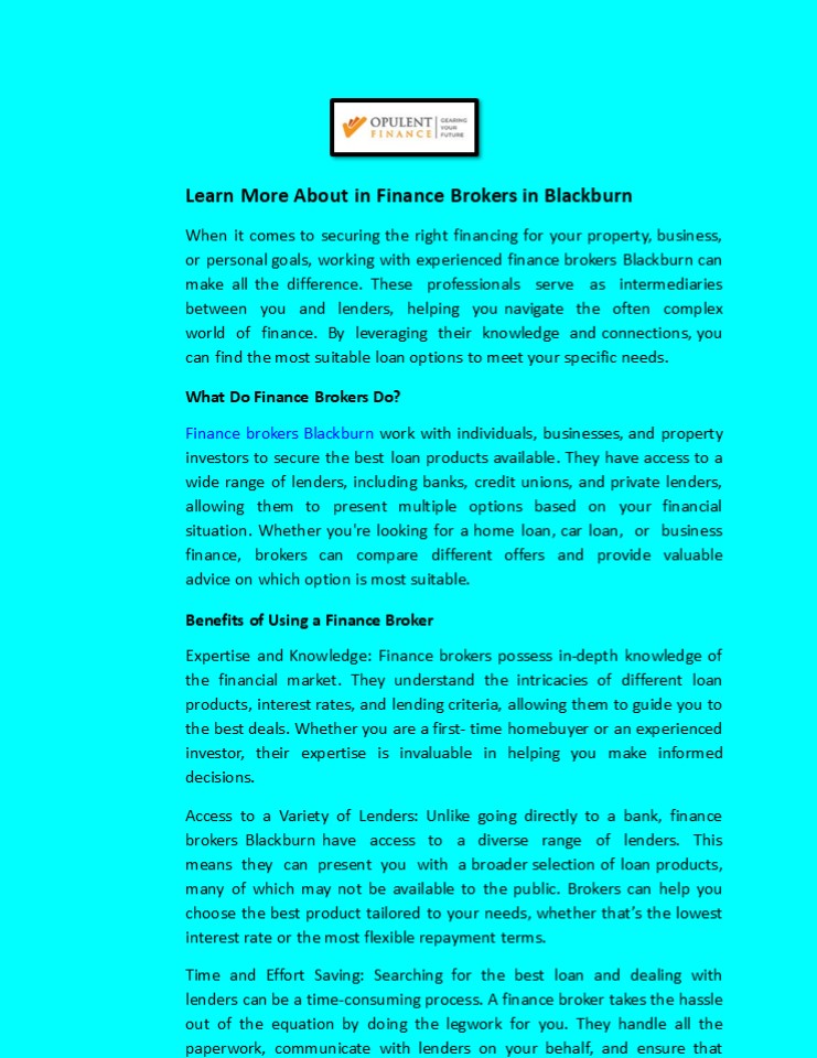 Learn More About in Finance Brokers in Blackburn