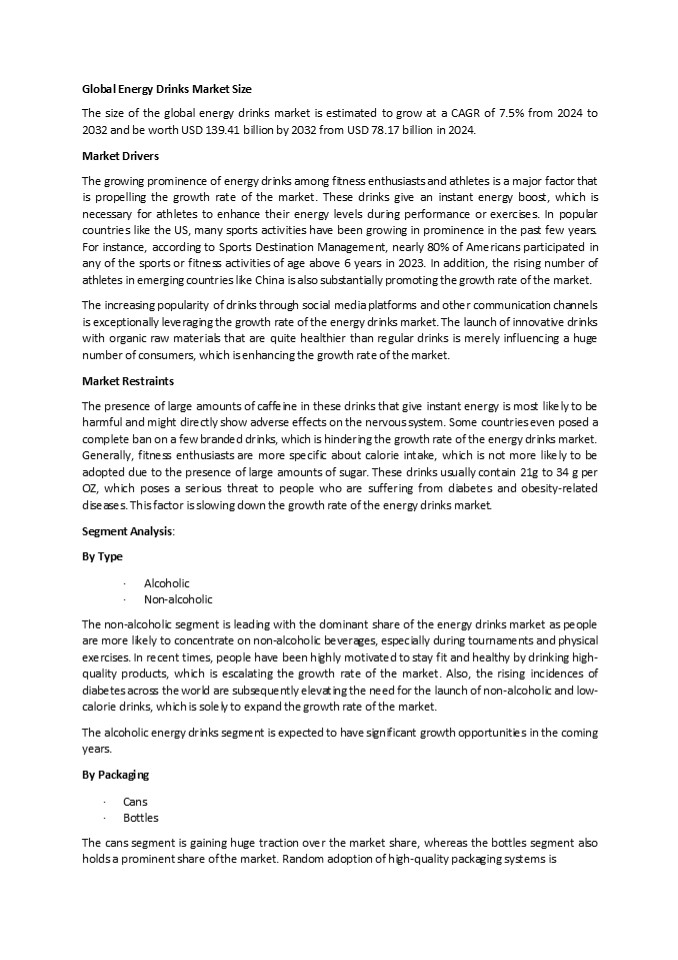 Energy Drinks Industry Overview and Trends for 2024-2032