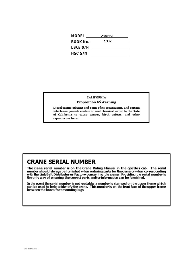 Link Belt 238 HSL Crane Service Manual Pdf