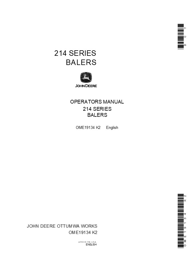 John Deere 214 Series Balers Operator’s Manual Instant Download (Publication No.OME19134)