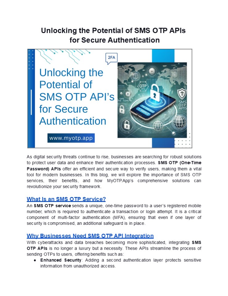 Unlocking the Potential of SMS OTP APIs for Secure Authentication